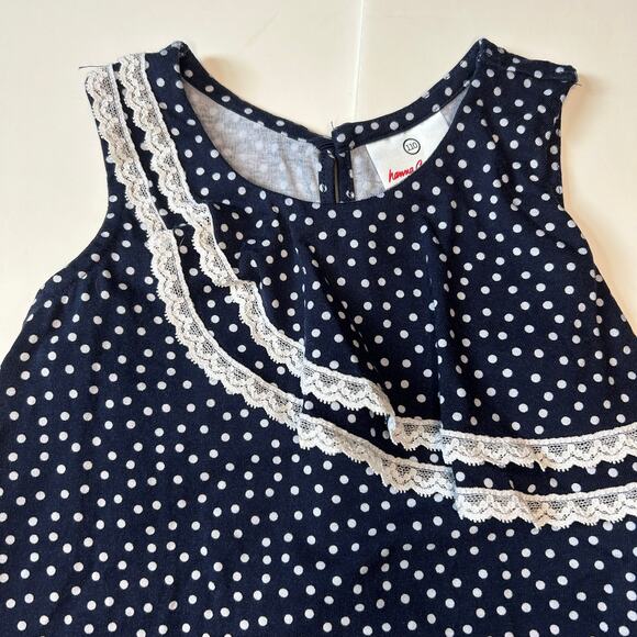 Hanna Andersson Navy Polka Dot Ruffled Top 110 - Picture 2 of 4